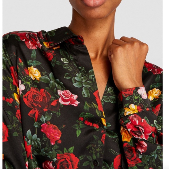 L’AGENCE - TYLER L/S BLOUSE - BLACK MULTI VINTAGE ROSE - Picture 4 of 14